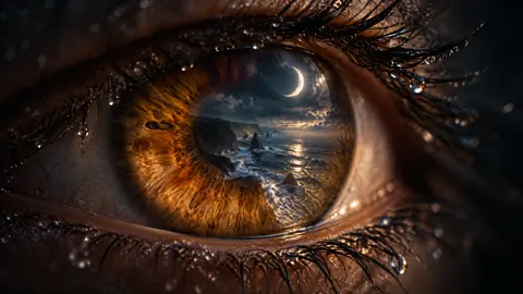 Amber Eye With Moonlit Coast