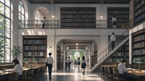 Anime School Library Students