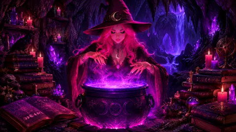 Pink-Haired Witch Cauldron Magic
