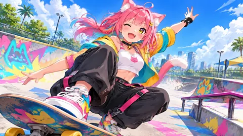 Pink-Haired Catgirl Skatepark