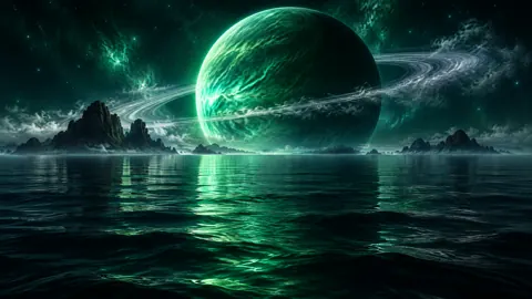 Emerald Ringed Planet Ocean