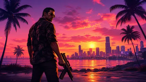 Gangster With Rifle at Sunset