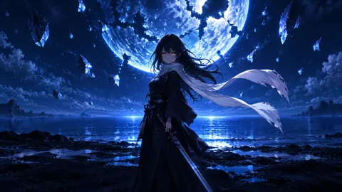 Swordswoman Beneath Shattered Moon