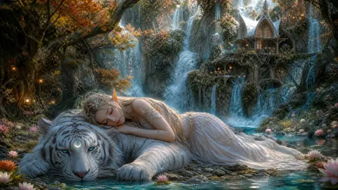 Sleeping Elf With White Tiger