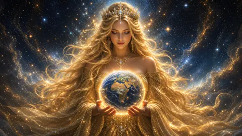 Blonde Queen Holding Earth