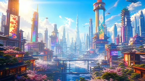 Futuristic Chinese City With Pagodas