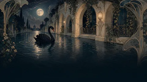 Black Swan Moonlit Canal