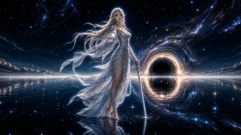 Silver Elf Beneath Black Hole