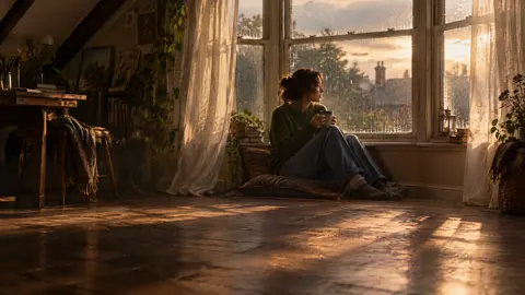 Woman by Rainy Attic Window