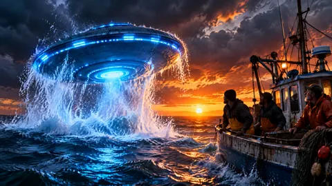 UFO Rising Beside Fishing Boat
