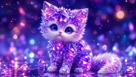 Crystal Kitten With Sapphire Eyes