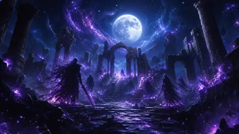 Cloaked Swordsmen Under Moon