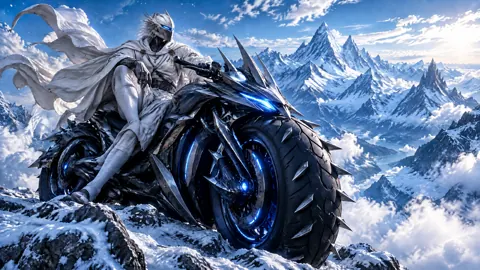 White-Robed Rider on Spiked Motorcycle