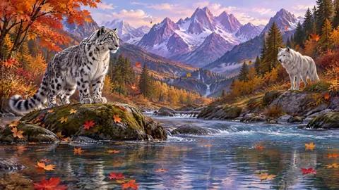 Snow Leopard and White Wolf