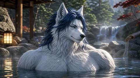 White Werewolf in Japanese Onsen