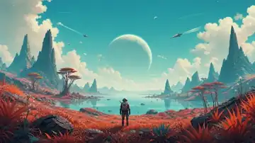 Astronaut By Alien Lake live wallpaper
