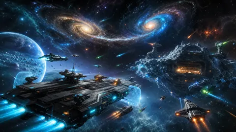 Space Battle Above Blue Planet