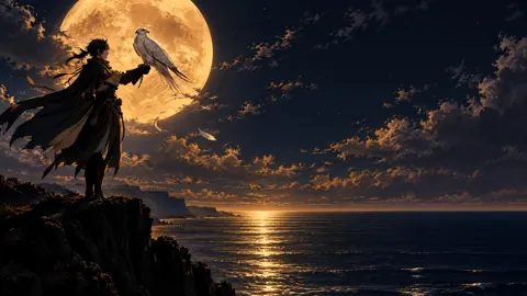 Armored Falconer Under Amber Moon