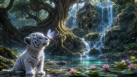 White Tiger Cub and Galaxy Butterfly