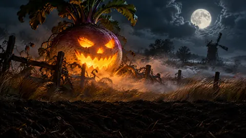 Giant Turnip Jack-o'-Lantern Field