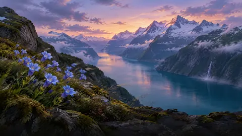 Gentians Above Turquoise Fjord