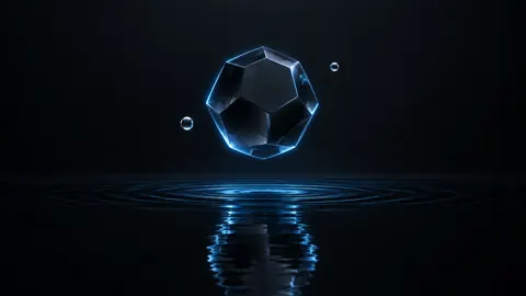 Glowing Dodecahedron Over Black Pool