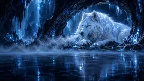 White Wolf in Ice Cave