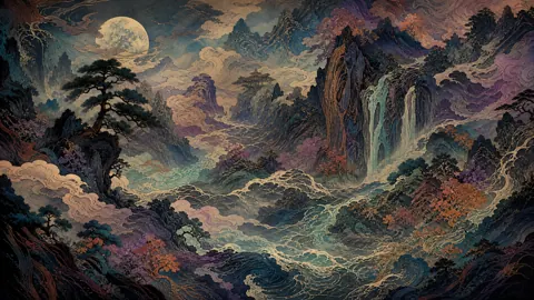 Fantasy Mountain With Full Moon