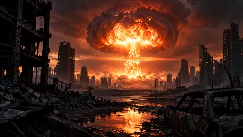 Nuclear Blast Over Ruined City