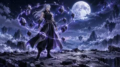 Silver-Haired Fighter Under Moon