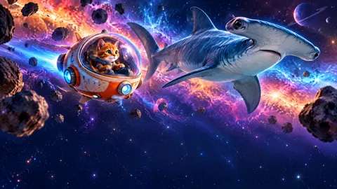 Orange Kitten and Hammerhead Shark