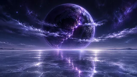 Cracked Violet Planet Above Salt Sea