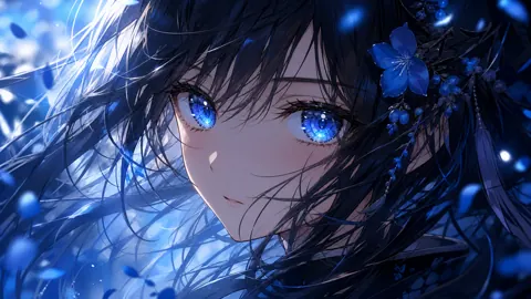 Anime Girl With Blue Flowers