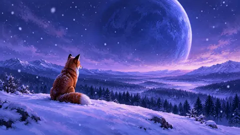 Red Fox Under Indigo Planet