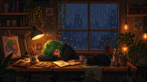 Pixel Artist Studio with Cat