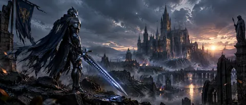 Armored Warrior Above Gothic Castle