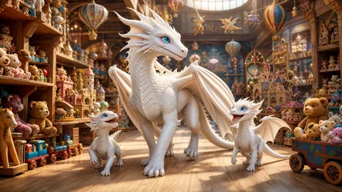 Albino Wyvern Family in Toy Shop