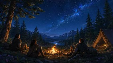 Adventurers Camping Under Milky Way