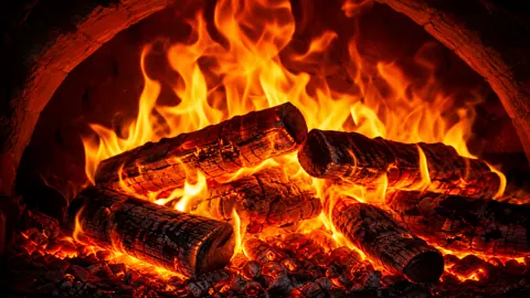 Burning Logs in Fireplace