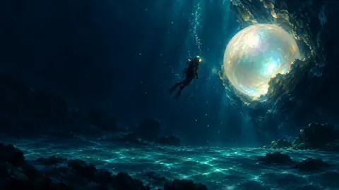 Deep-Sea Diver and Glowing Pearl