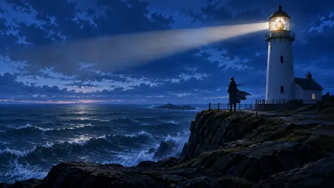 Lighthouse Keeper Above Stormy Sea
