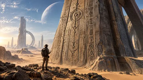 Archaeologist at Alien Monolith