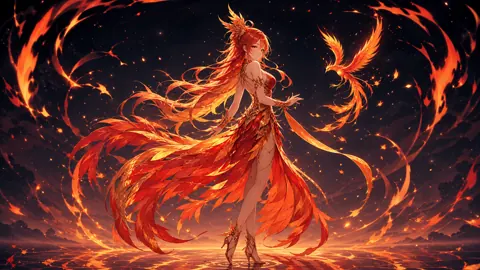 Phoenix Woman on Glowing Water