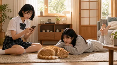 Korean Living Room With Tabby Cat