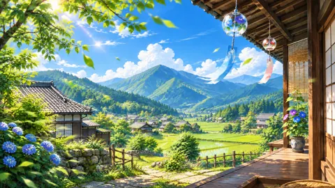 Japanese Village With Rice Paddies