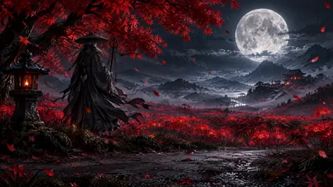 Shrine Guardian Under Crimson Maples