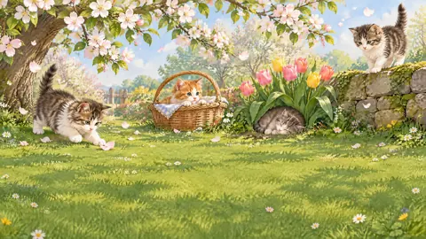 Kittens in Spring Orchard