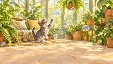 Tabby Kitten Chasing Bubbles