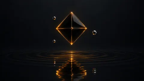 Glowing Octahedron Above Dark Pool