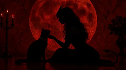 Horned Woman With Black Cat
